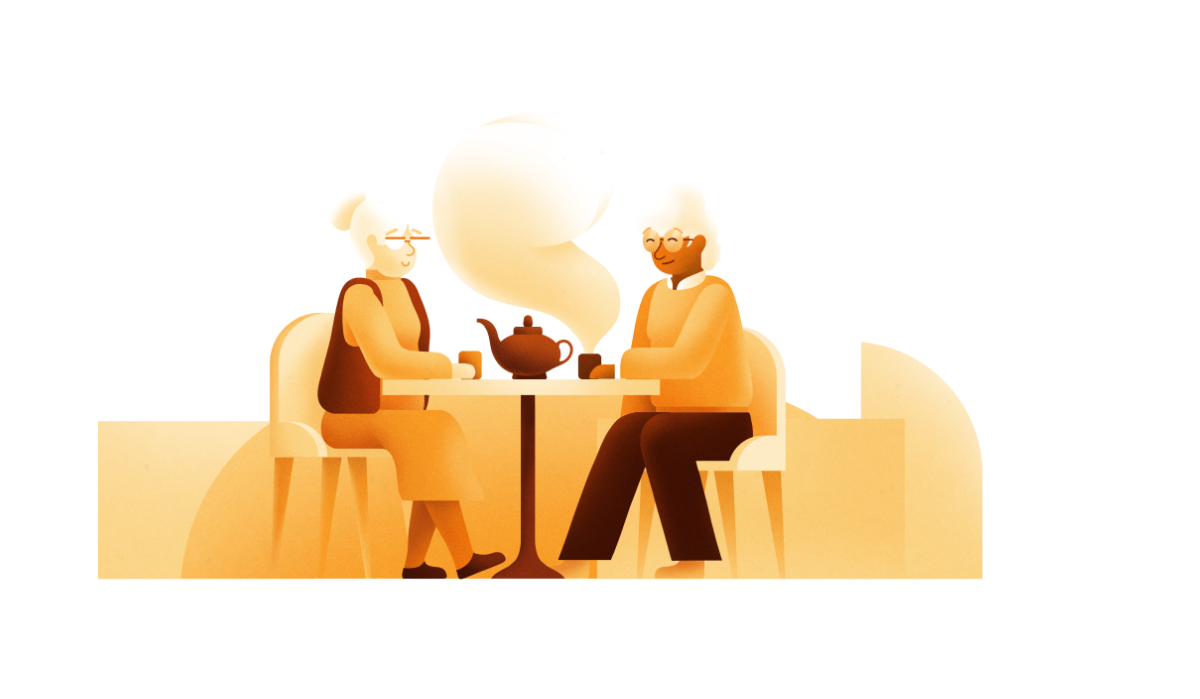 Two people drinking tea together